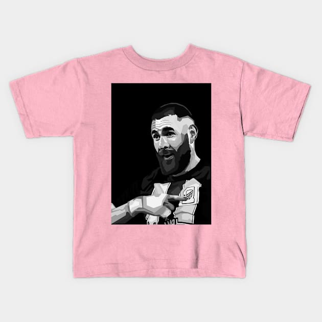 Benzema Legendary Football Black And White Art Kids T-Shirt by Ken Asahvey